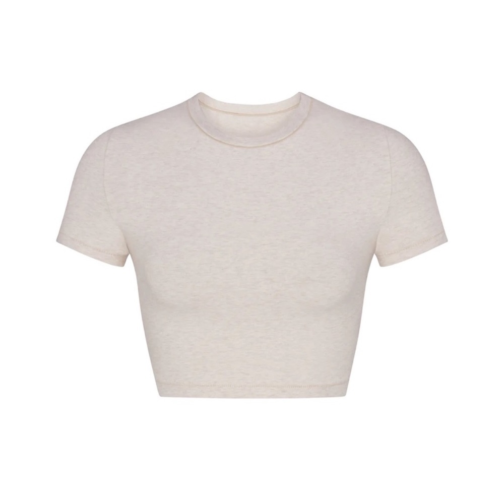 Skims Cotton Jersey Super Cropped T-Shirt - Heather Oatmeal